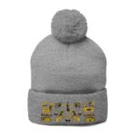 Embroidered Gold Hieroglyphs Pom-Pom Knit Cap