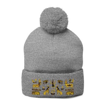 Embroidered Gold Hieroglyphs Pom-Pom Knit Cap