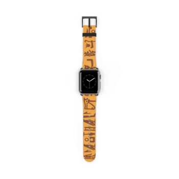 Egyptian Hieroglyphs Leather Watch Band — Vintage Pharaoh Symbol Apple Watch Strap