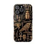 Egyptian Hieroglyphics Tough Phone Case — Gold Symbols on Black, Ankh & Eye of Horus