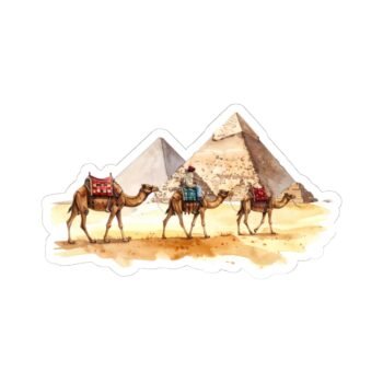 Camel Caravan Kiss-Cut Sticker — Watercolor Pyramids Travel Decal