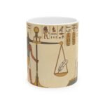 Egyptian Anubis & Scales Ceramic Mug — Ancient Egyptian Hieroglyph Coffee Cup (11oz/15oz)