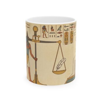 Egyptian Anubis & Scales Ceramic Mug — Ancient Egyptian Hieroglyph Coffee Cup (11oz/15oz)