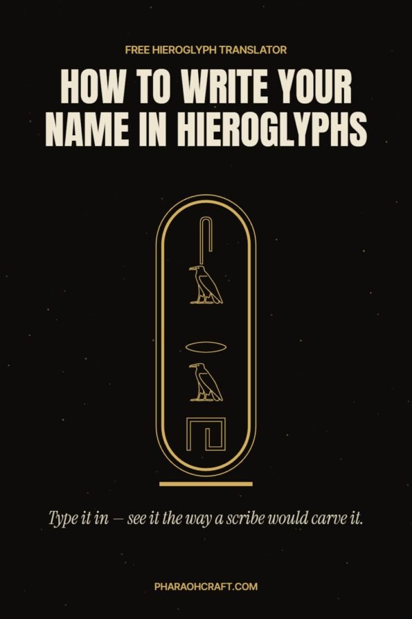 How to write your name in Egyptian hieroglyphs — a name spelled inside a gold royal cartouche