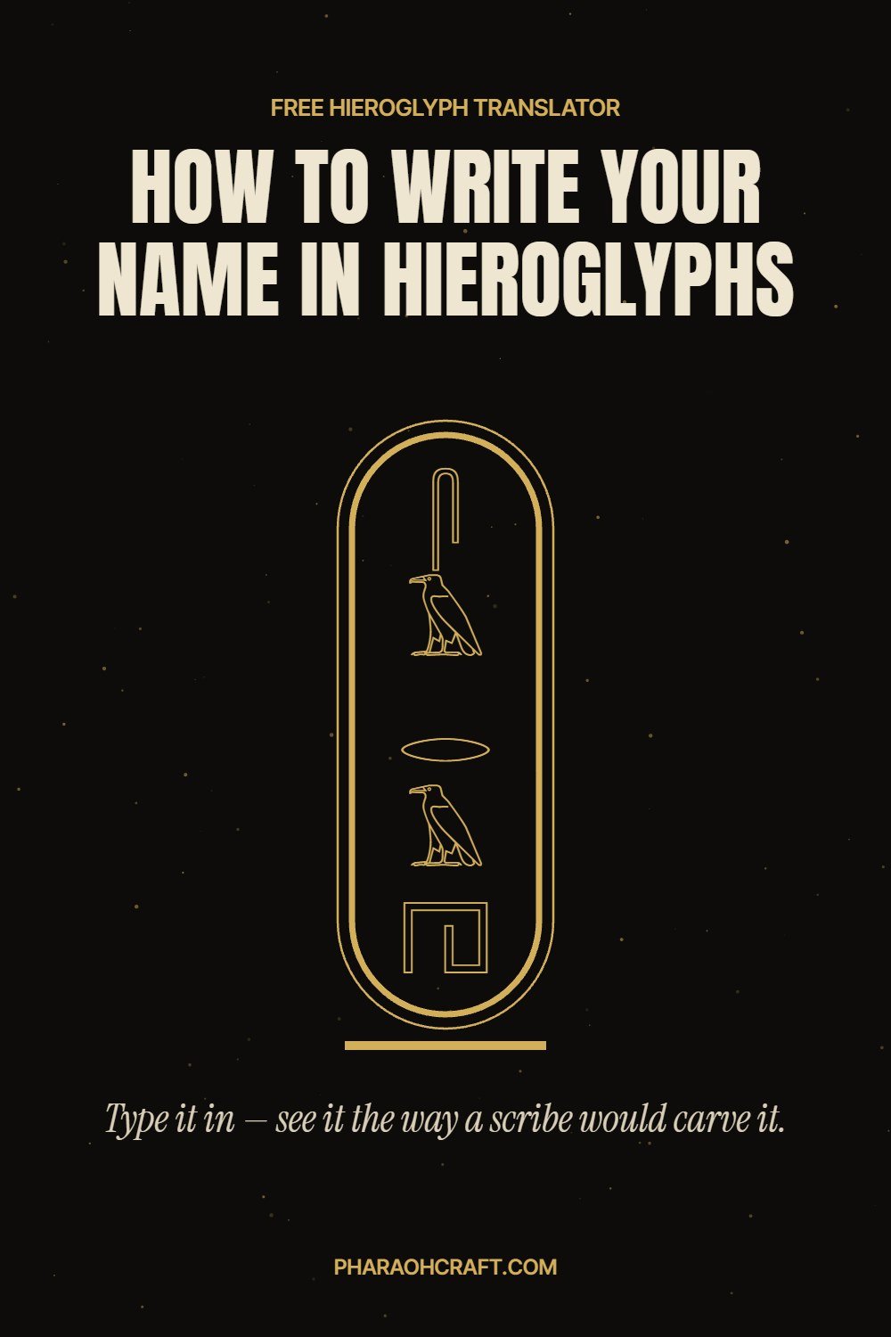 How to write your name in Egyptian hieroglyphs — a name spelled inside a gold royal cartouche